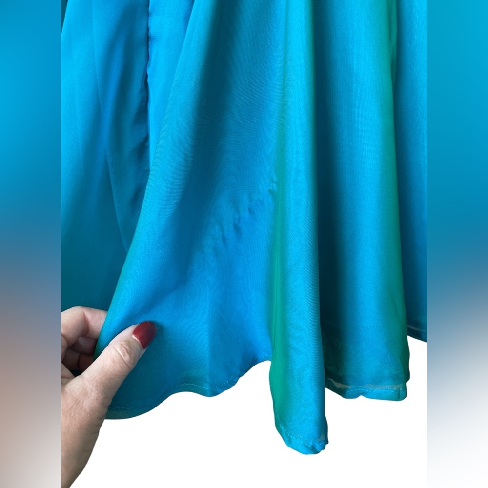 Sherri Hill Teal Beaded & Chiffon Open Back Short Prom Dress, Size 8, Dance - Picture 8 of 12